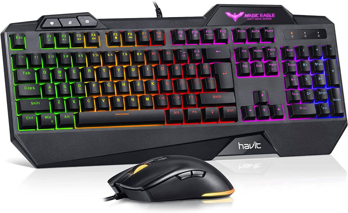 Havit - Combo de teclado y mouse para juegos, teclados de computadora retroiluminados y mouse para juegos RGB, accesorios para juegos Teclado para juegos de PC de 104 teclas con mouse DPI 4800 para Gamer, negro