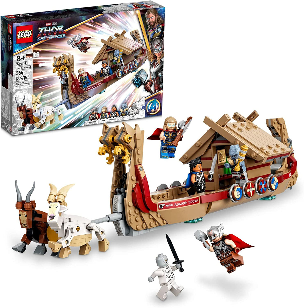 LEGO Kit de construcción Marvel The Goat Boat 76208 Thor coleccionable con 5 minifiguras 564 piezas