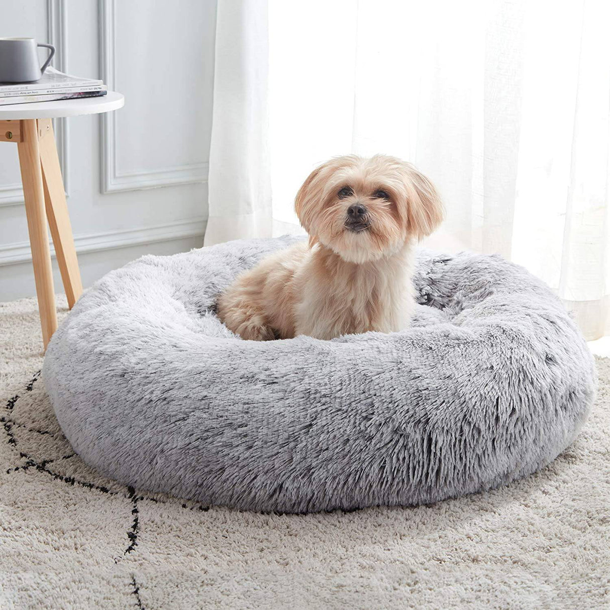WESTERN HOME - Cama calmante para perros y gatos, cama antiansiedad para perros con forma de donut, cama redonda cálida y acogedora para perros, cama con cojín de felpa de piel sintética esponjosa para perros y gatos pequeños y medianos 24" LARGE - DIGVICE MX