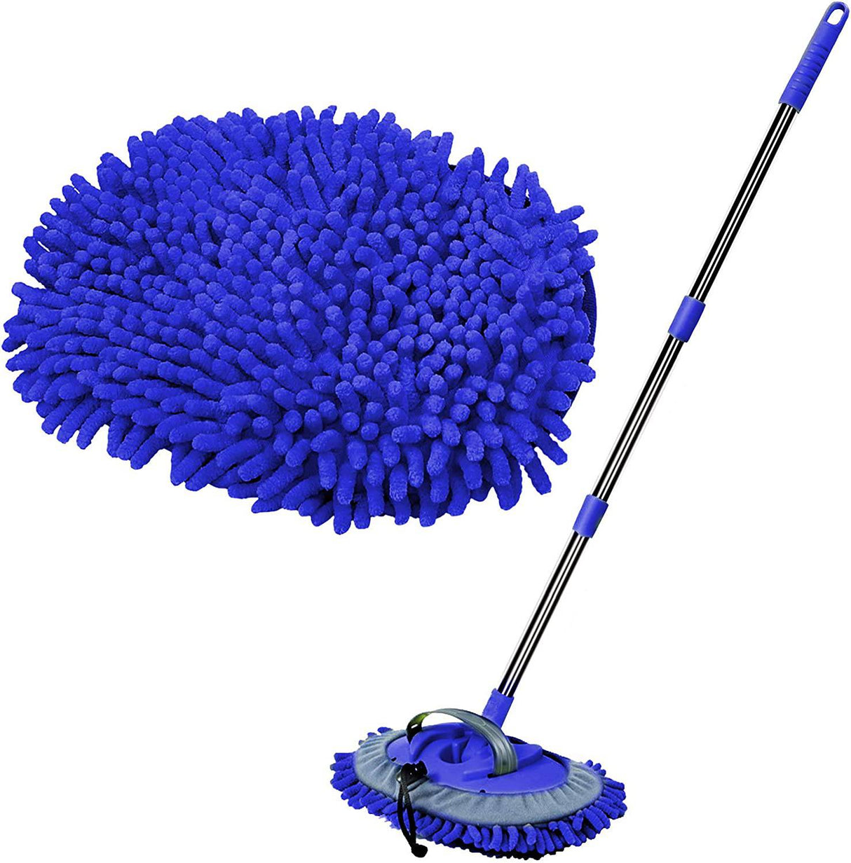 WillingHeart - Cepillo para lavado de autos de 47.5 in, herramienta de limpieza con mango largo para detalles de lavado, 2 en 1, esponja de microfibra de chenilla, plumero que no daña la pintura, sin arañazos