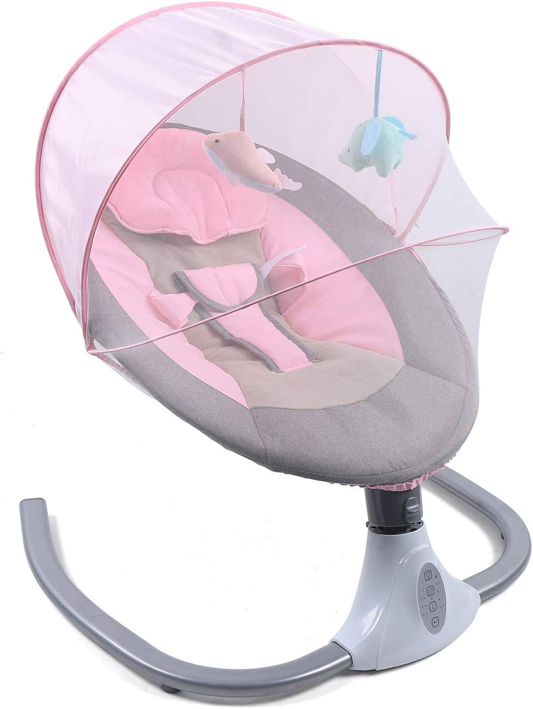 DNYSYSJ - Hamaca para bebé con música y juguetes, silla columpio con función Bluetooth, asiento basculante de cuna mecedora hinchable para bebés recién nacidos de 0 a 12 meses (rosa) - DIGVICE MX