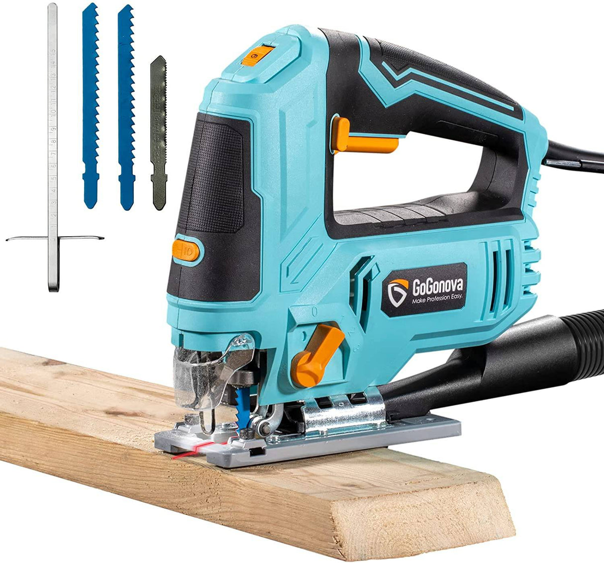 Sierra caladora de 7,2 amperios (850 W), GoGonova de 6 velocidades variables, función orbital de 4 etapas, bisel de ±45°, kit de herramientas para sierra caladora con cuchillas para cortar madera, guía láser (LED), regla de escala, soplado de polvo - DIGVICE MX