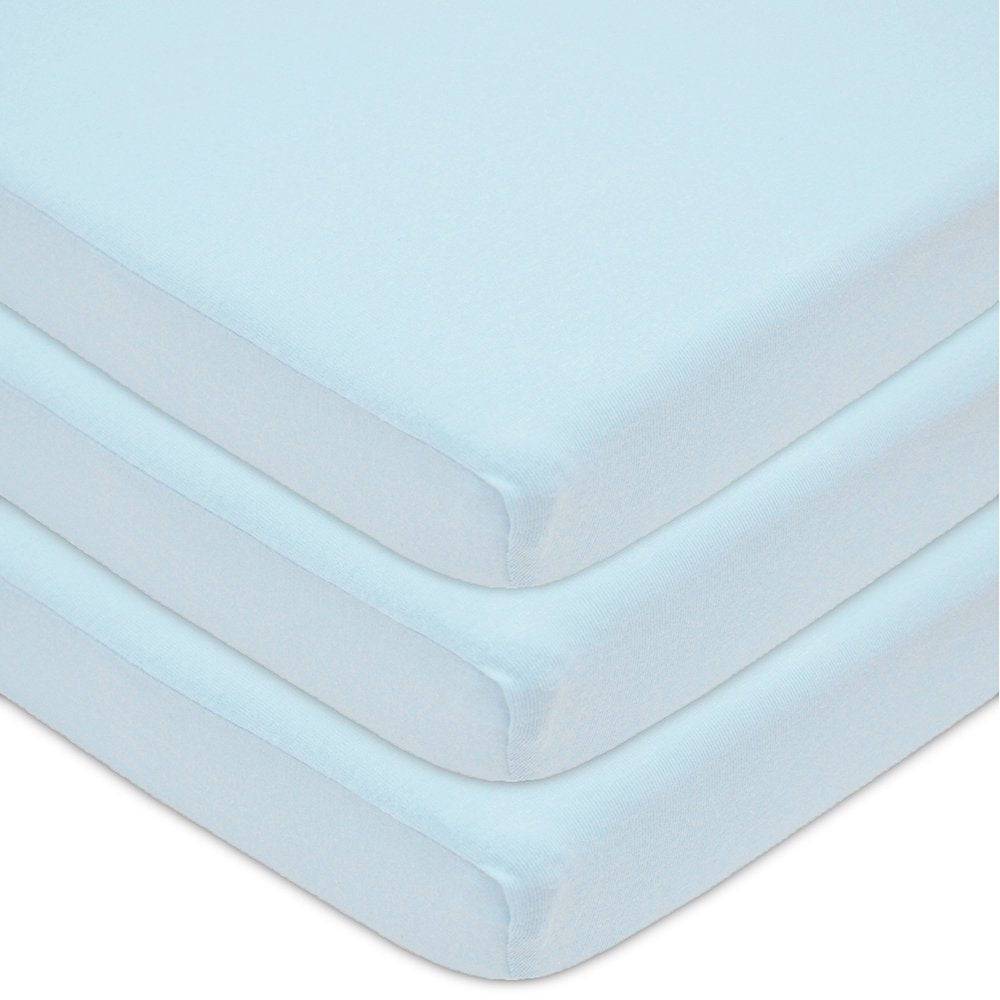 American Baby Company Paquete de 3 sábanas bajeras 100% algodón natural Jersey Knit Pack N Play Playard, azul, suave y transpirable, para niños y niñas - DIGVICE MX