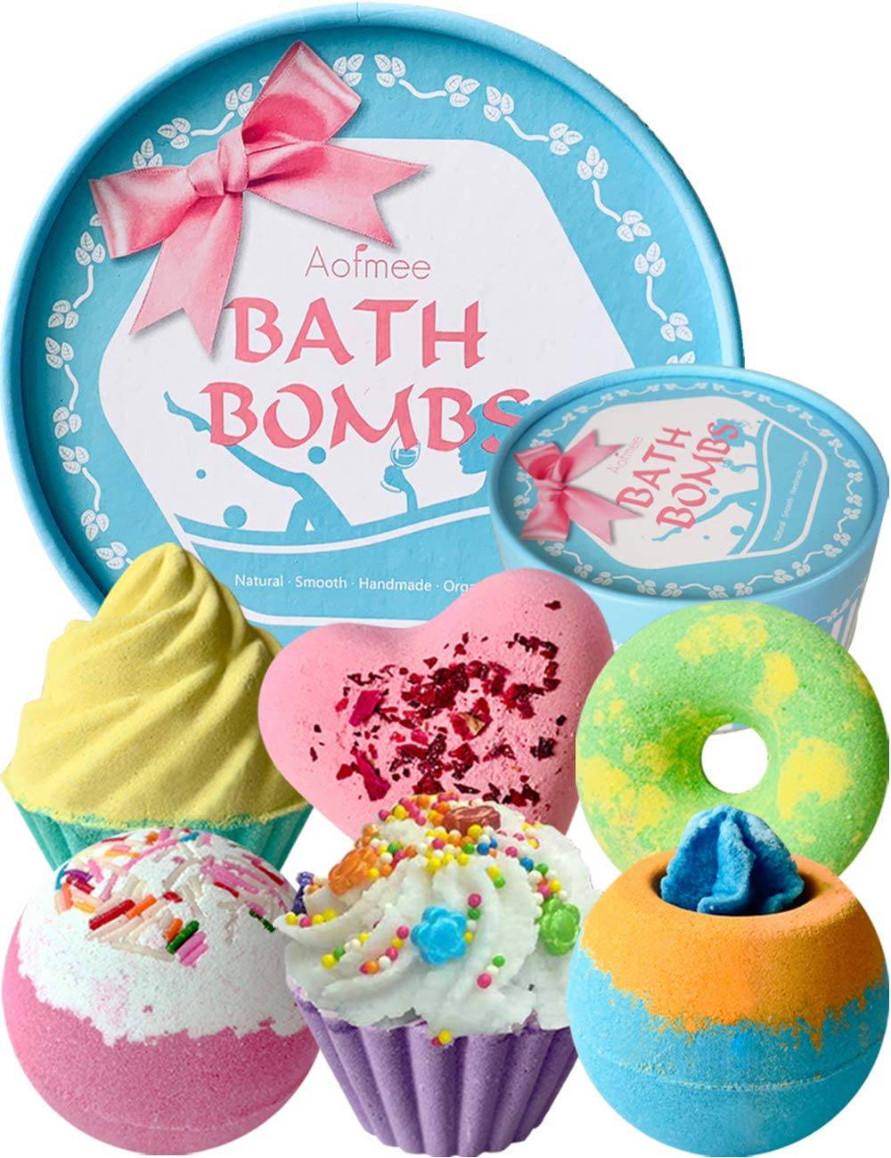 Aofmee Set de regalo de bombas de baño, kit de spa de burbujas y fizzies flotantes hechos a mano, hidratación de piel seca de karité y cacao