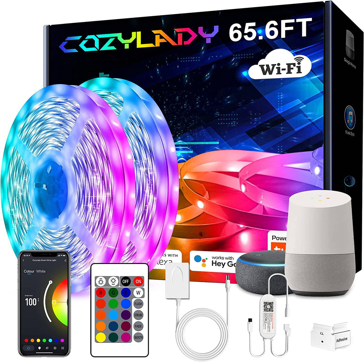 Cozylady Tira de luces LED WiFi de 65.6 pies, tiras de luces LED inteligentes compatibles con Alexa, Google Home, tira de luces LED de sincronización de música RGB inteligente. - DIGVICE MX