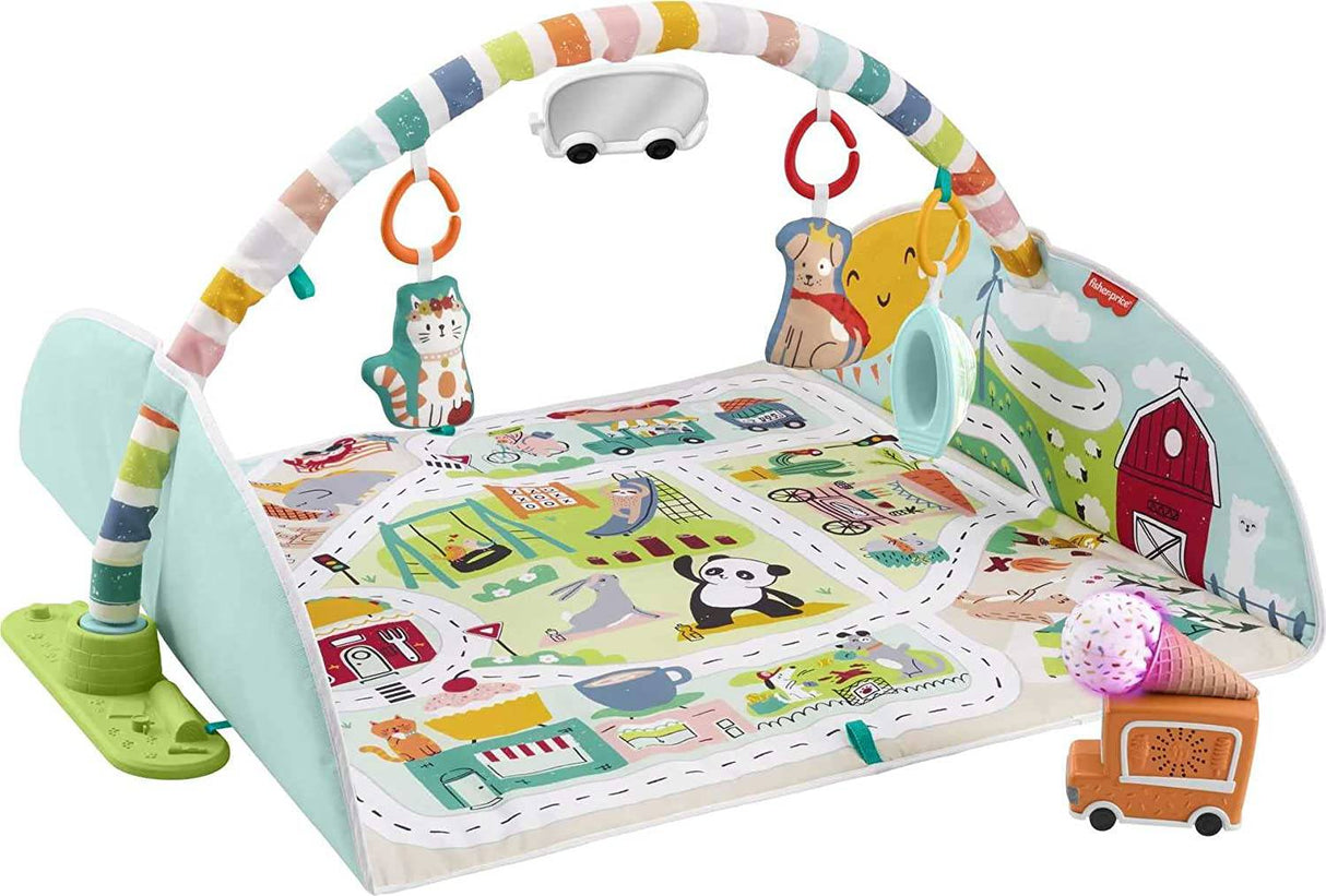 Fisher-Price Activity City Gym to Jumbo Playmat, Gimnasio de actividades para bebés y niños pequeños con música, luces, juguetes para vehículos y tapete de juego extragrande - DIGVICE MX