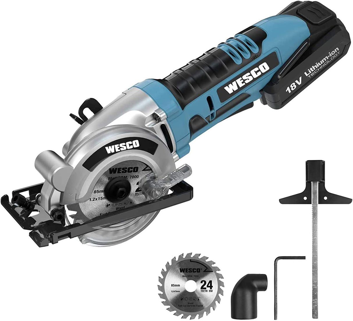 WESCO Mini sierra circular, 20 V 3-3/8 pulgadas, sierras de pista de mano inalámbricas, profundidad de corte máxima 1-1/8 pulgadas, mit guía paralela, hoja TCT 24T, para madera, hormigón, paneles de yeso, metal blando, azulejos y cortes de plástico - DIGVICE MX