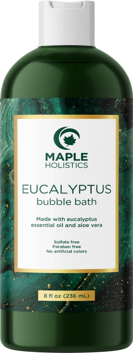 Maple Holistics - Jabón de baño de burbujas de eucalipto premium, baño de burbujas sin sulfato con aceites esenciales relajantes con vitamina E, aceite de baño espumoso para piel seca con aceites de aromaterapia