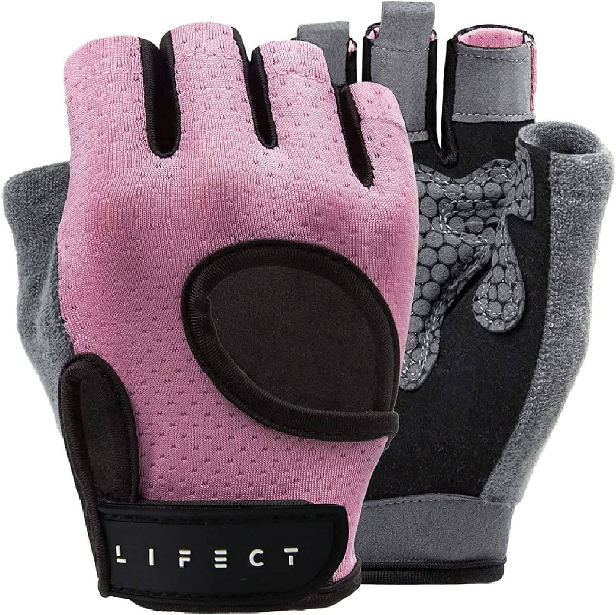 LIFECT - Guantes de entrenamiento transpirables esenciales, guantes de ejercicio de gimnasio sin dedos para levantamiento de pesas con espalda abierta curvada, para levantamiento de pesas, mujeres