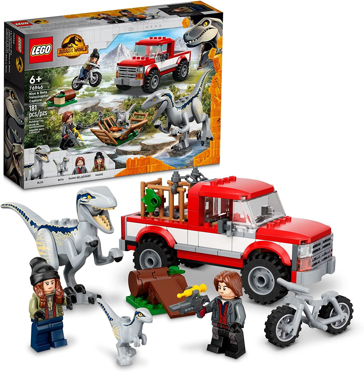 LEGO Jurassic World Dominion Blue & Beta Velociraptor Capture 76946 Juego de juguetes de construcción para niños, niños y niñas a partir de 6 años (181 piezas)