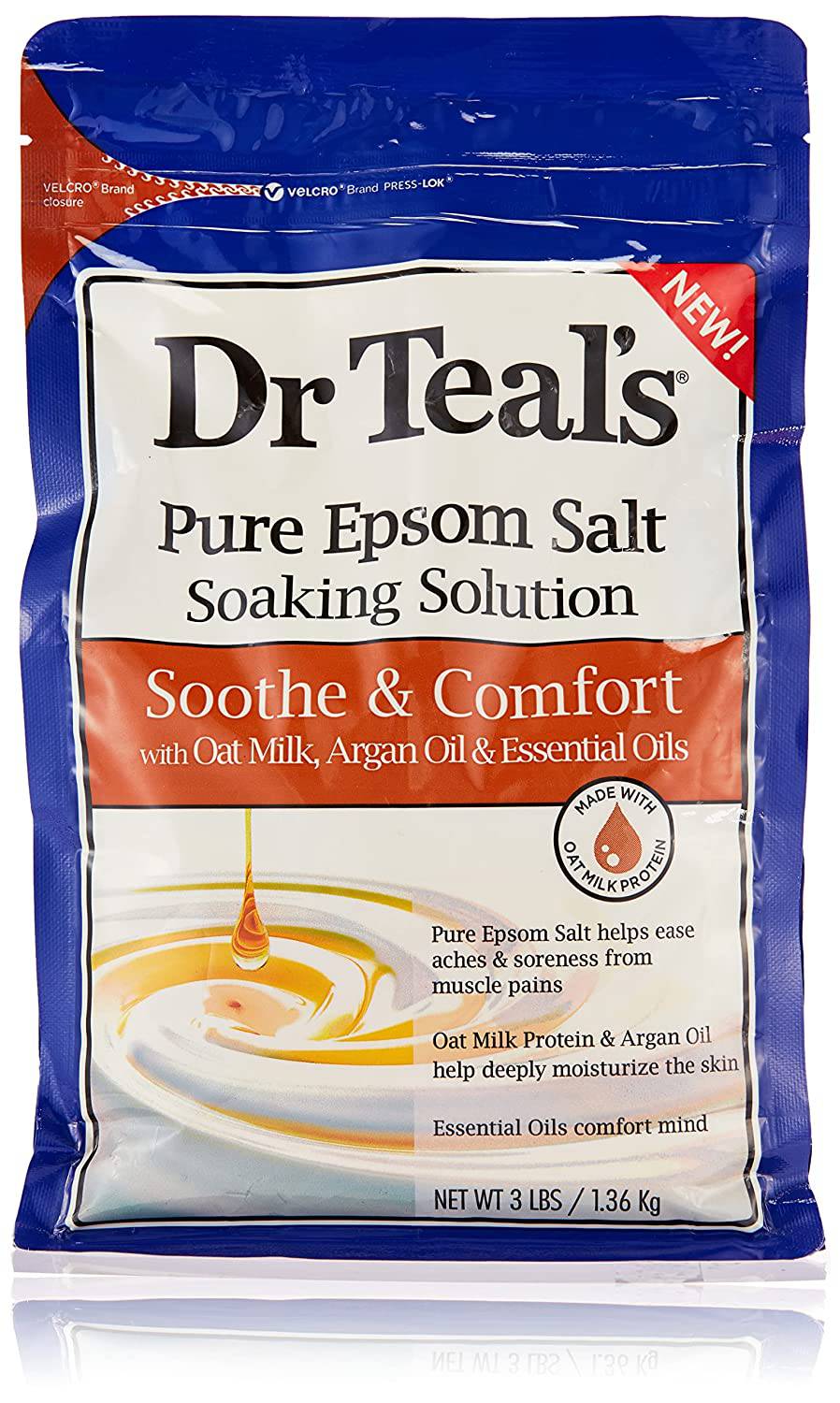 Dr Teal's Pure Epsom Salt, calma y comodidad con leche de avena y aceite de argán, 3 libras