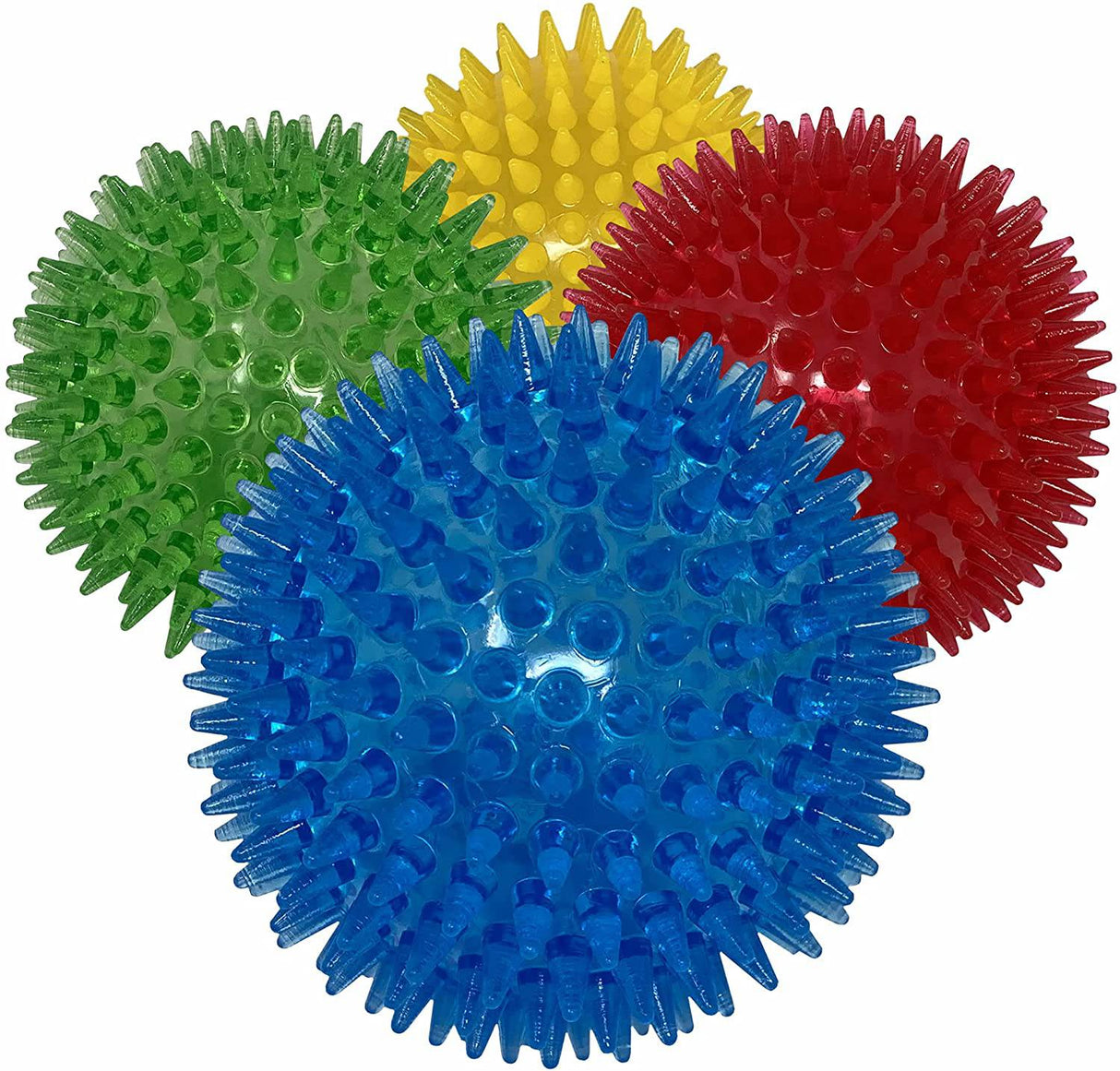 Dipperdap 4-Pack Squeaky Dog Toys 3.5" Spikey Dog Balls | Limpia los dientes para encías más sanas | Juguetes para perros no tóxicos sin BPA para masticadores agresivos | Bolas puntiagudas en rojo, azul, amarillo y verde - DIGVICE MX