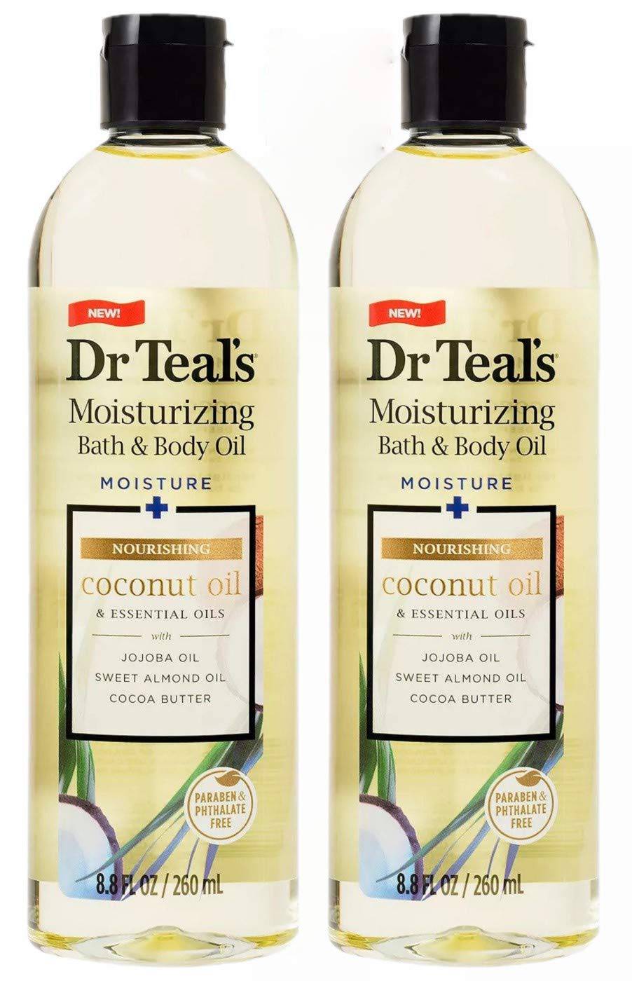 Dr Teal's Bath & Body Oil paquete de 2 (17.6 fl oz en total) aceite de coco hidratante y aceites esenciales
