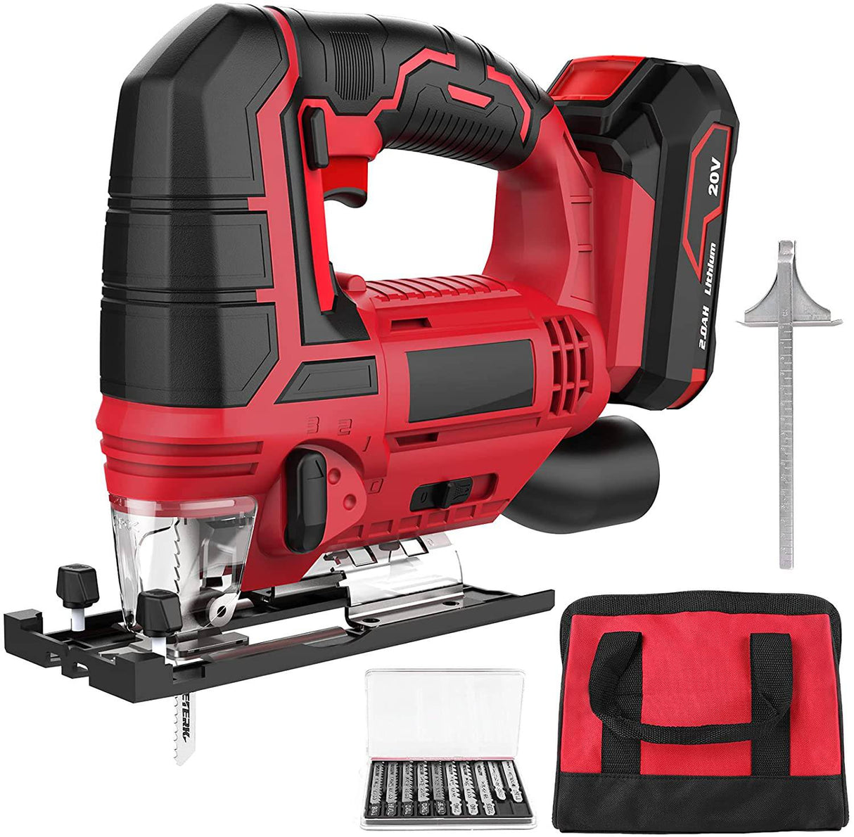 Michark Sierra de calar inalámbrica de 20 V para carpintería con LED, 4 orbitales, velocidad variable, ángulo de bisel de ±45°, 10 hojas, regla de escala, cambio de hoja sin herramientas, batería, bolsa de transporte y cargador rápido incluidos - DIGVICE MX