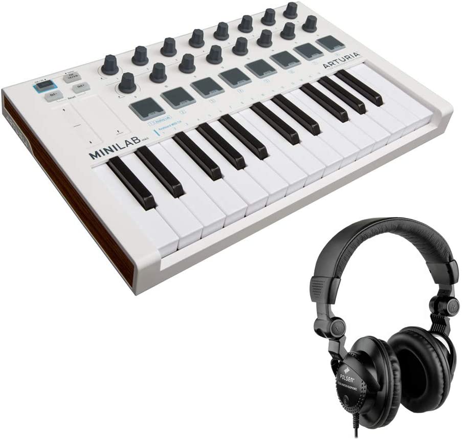 Arturia - Controlador USB-MIDI portátil MiniLab Mk II con paquete de auriculares con monitor de estudio cerrado HPC-A30