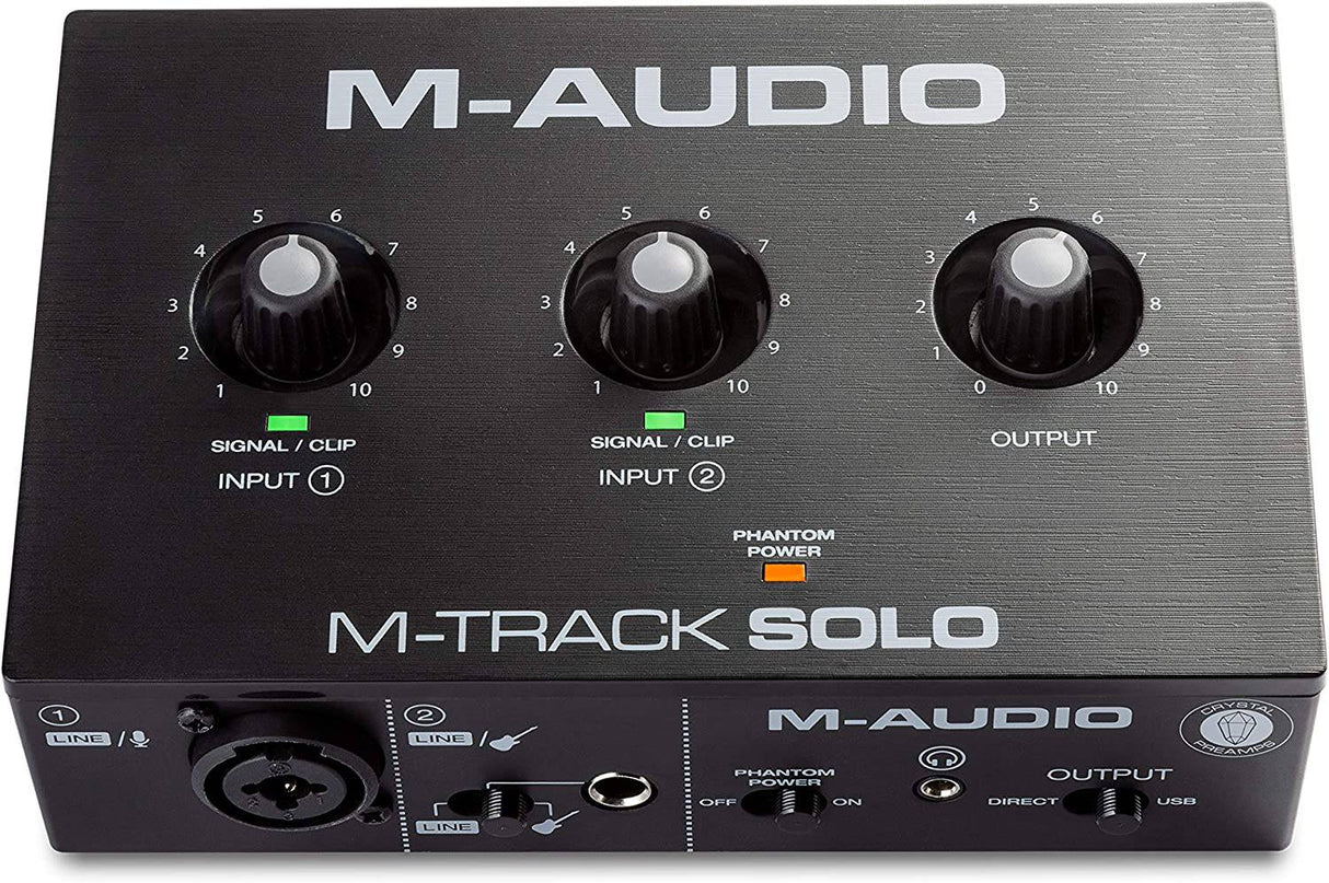 M-Audio M-Track Solo: interfaz de audio USB para grabación, transmisión y podcasting con entradas XLR, Line y DI, además de un paquete de software incluido