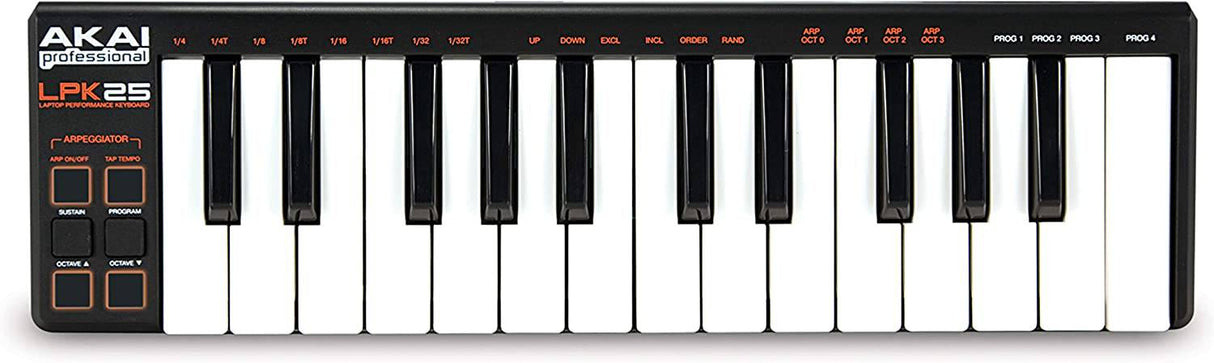 AKAI Professional LPK25 - Controlador de teclado USB MIDI con 25 teclas de acción de sintetizador sensibles a la velocidad para portátiles (Mac y PC), software de edición incluido, multicolor