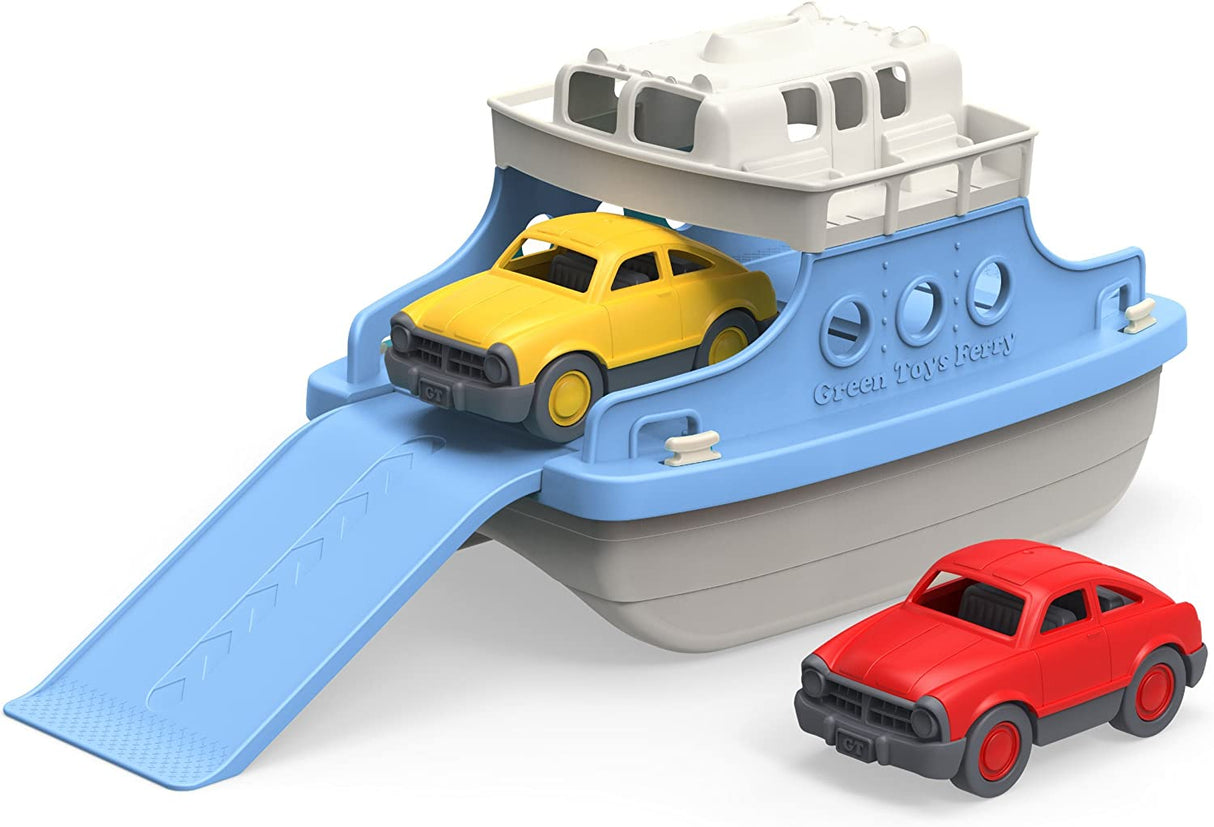 Green Toys Ferry Boat con mini coches de juguete para bañera, azul/blanco - FRBA-1038