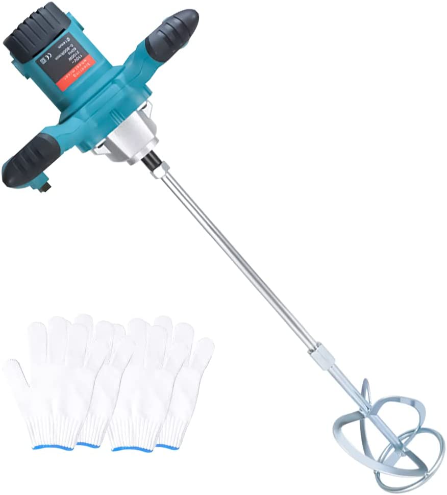 FAST SOLDER - Mezclador de cemento portátil de 2100W, máquina mezcladora de mortero de pintura de yeso de hormigón eléctrica portátil, ajustable, 6 velocidades, 110V con guantes - DIGVICE MX