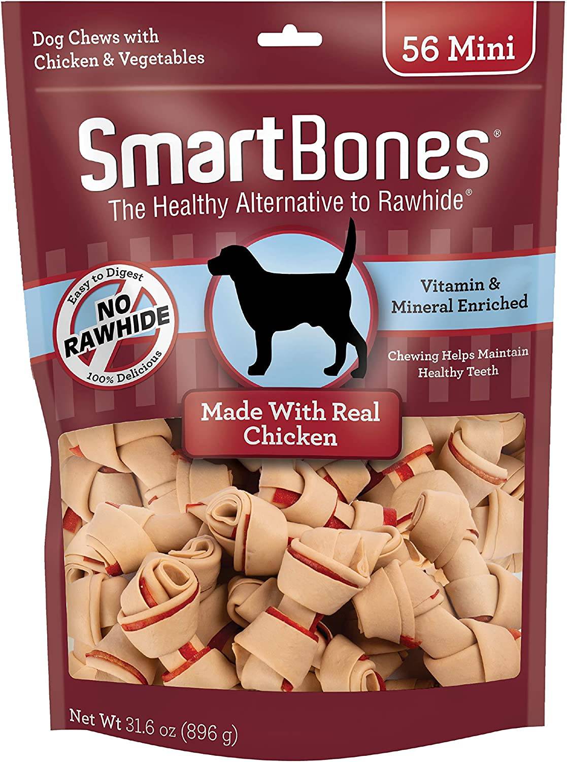 SmartBones Mini Bones con pollo real 56 unidades, masticables sin cuero crudo para perros - DIGVICE MX