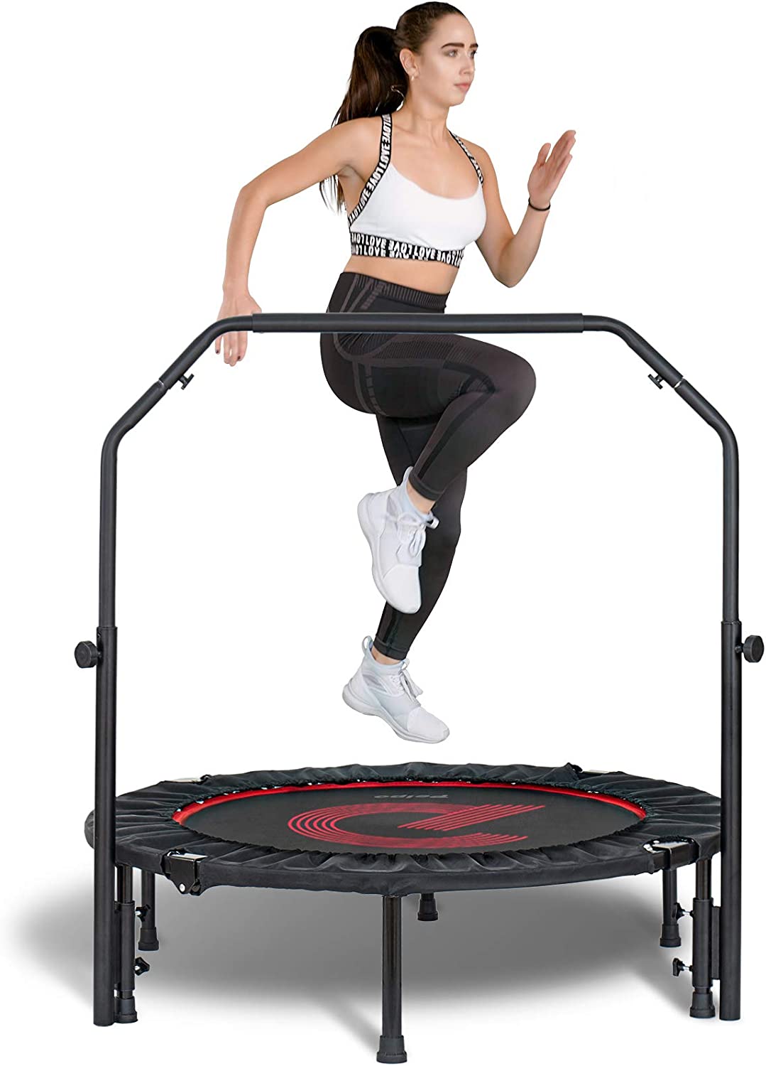 Pelpo 38" Mini trampolín plegable, trampolín de ejercicio con mango de espuma ajustable, trampolín reboteador para adultos Fitness, trampolín interior para entrenamiento de rebote carga máxima 330 libras
