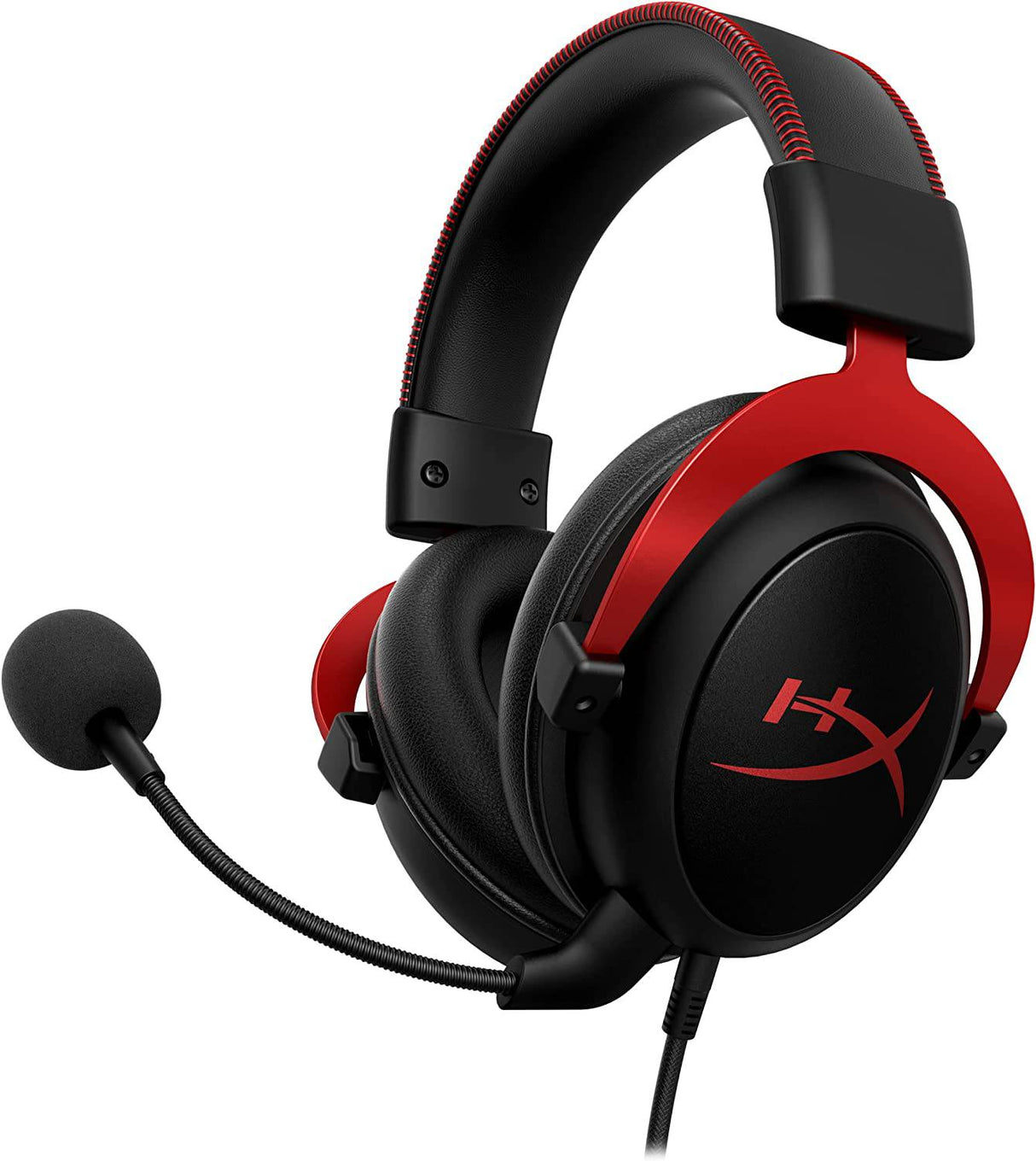 HyperX Cloud II - Auriculares para juegos, sonido envolvente 7.1, almohadillas de espuma viscoelástica, marco de aluminio duradero, micrófono desmontable, funciona con PC, PS5, PS4, Xbox Series X|S, Xbox One - Rojo