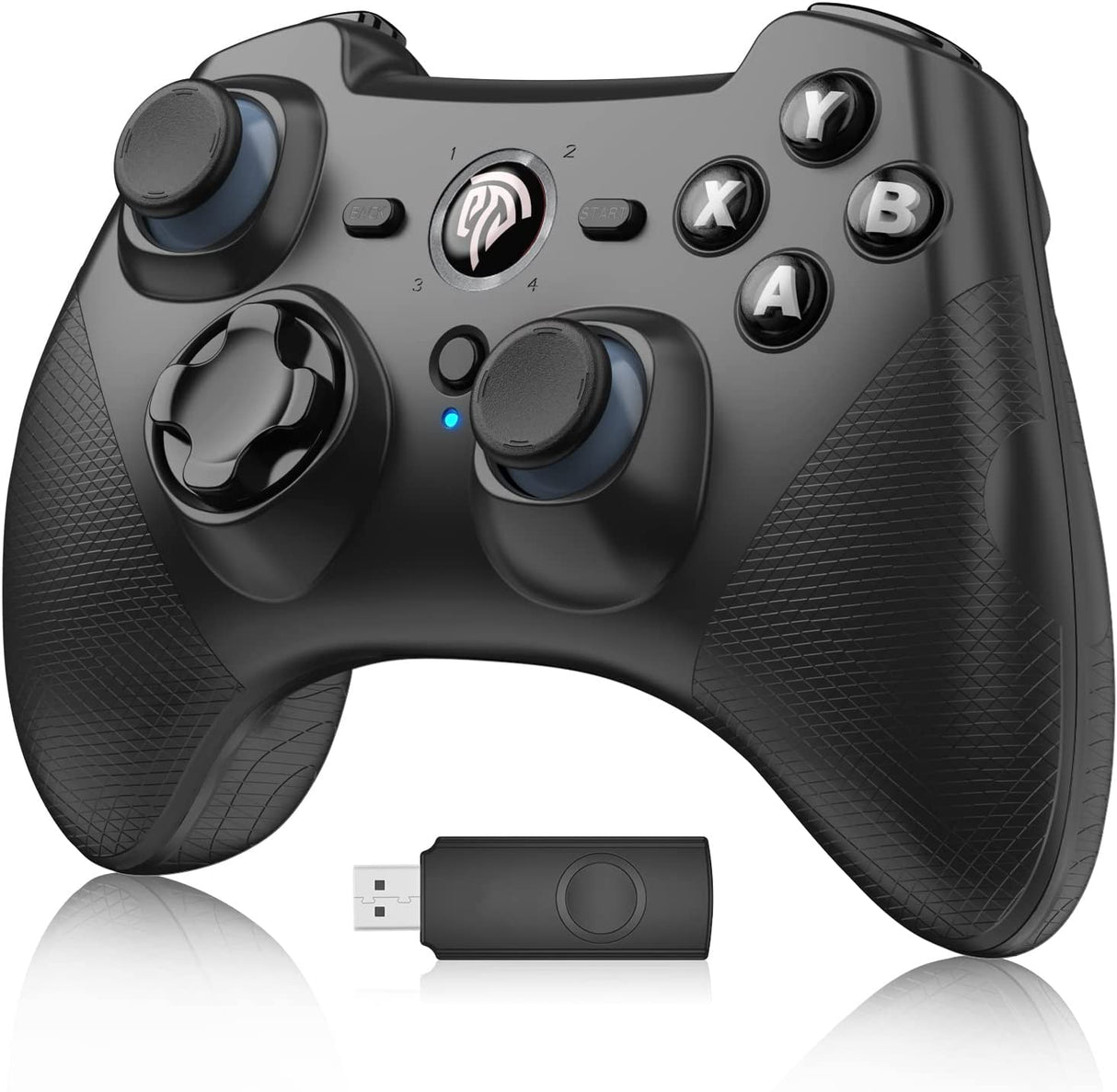 EasySMX - Controlador inalámbrico de joystick de juego, PC inalámbrico de 2.4G, doble vibración, 14 horas de reproducción para PC/Steam/PS3/TV Box/Nintendo Switch (negro)