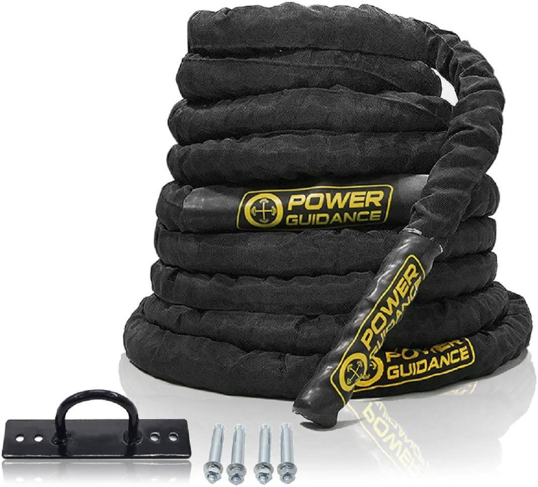 POWER GUIDANCE Cuerda de batalla, 1.5 pulgadas de diámetro Poly Dacron 30 pies de longitud Equipo de ejercicio para gimnasio en casa y entrenamiento al aire libre, ancla de cuerda de batalla incluida