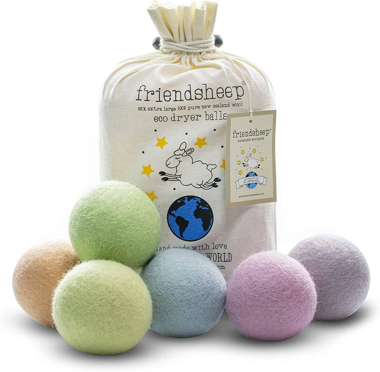 Friendsheep Bolas de secadora de lana Lavanda orgánica Paquete de 6 XL Premium Reutilizable Libre de crueldad Hecho a mano Comercio justo Sin pelusa Suavizante de tela Color pastel arcoíris - Magia de primavera - DIGVICE MX