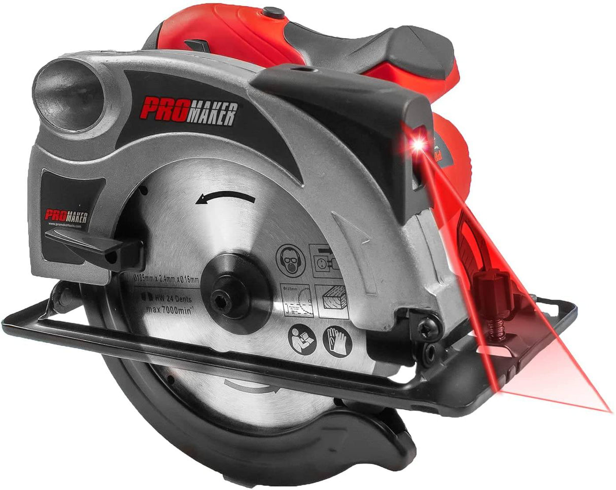Sierra circular Promaker para trabajo pesado de 7 1/4, 5500 RPM, sierra circular eléctrica de 13 AMP, sierra circular con cable y guía láser, sierra eléctrica con disco para cortar madera, sierra para madera de 1500 W. PRO-SC1500 - DIGVICE MX