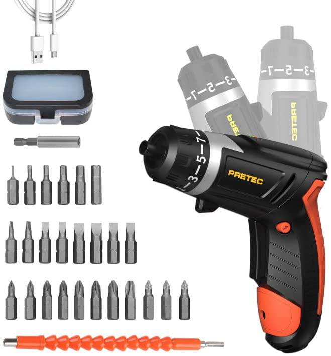 Destornillador eléctrico inalámbrico PRETEC, destornillador de batería con par 6+1, destornillador eléctrico recargable USB de 3,6 V 1500 mAh con luz de trabajo LED (31 en 1) - DIGVICE MX