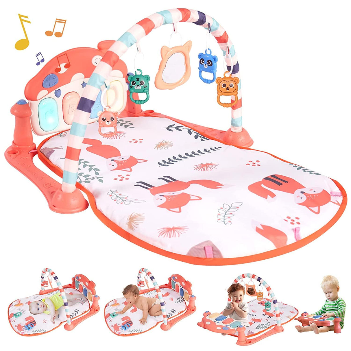 Kick & Play Piano Gym Música Tummy Time Colchoneta acolchada con 5 juguetes sensoriales, Baby Play Gym para bebés recién nacidos de 0 a 3 6 9 12 meses Fox Baby Play Mat Baby Gym little dove - DIGVICE MX