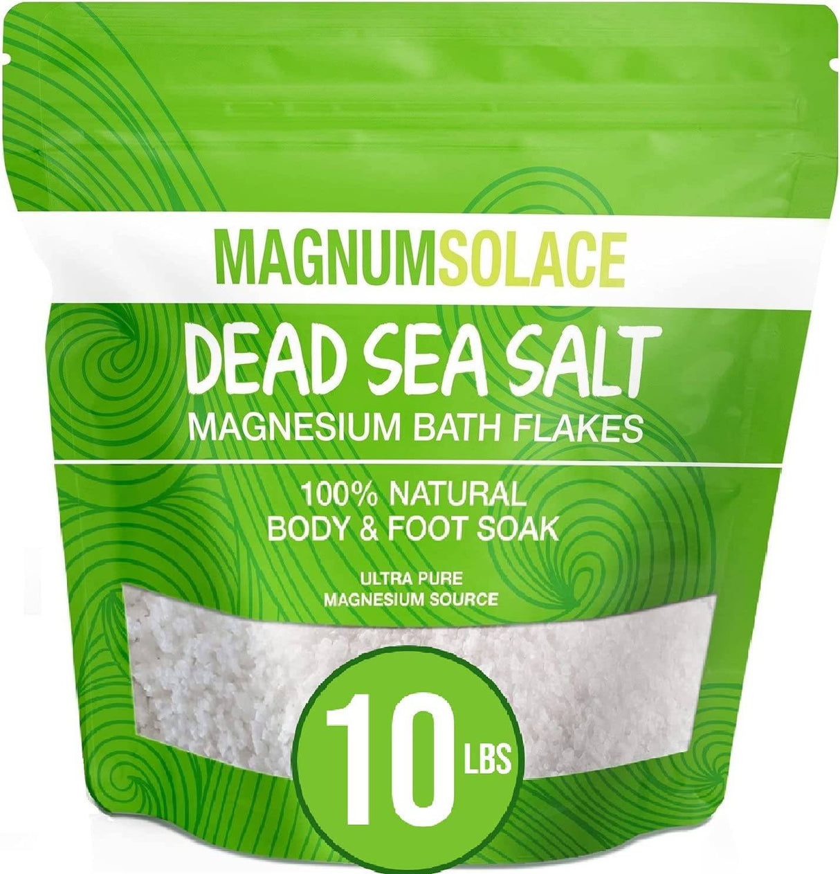 Magnum Solace - Copos de magnesio para remojo de baño - Sales de baño para aliviar el dolor - Sal del mar muerto - Sal de baño - Enorme 10 LBS de sales del mar muerto para remojo