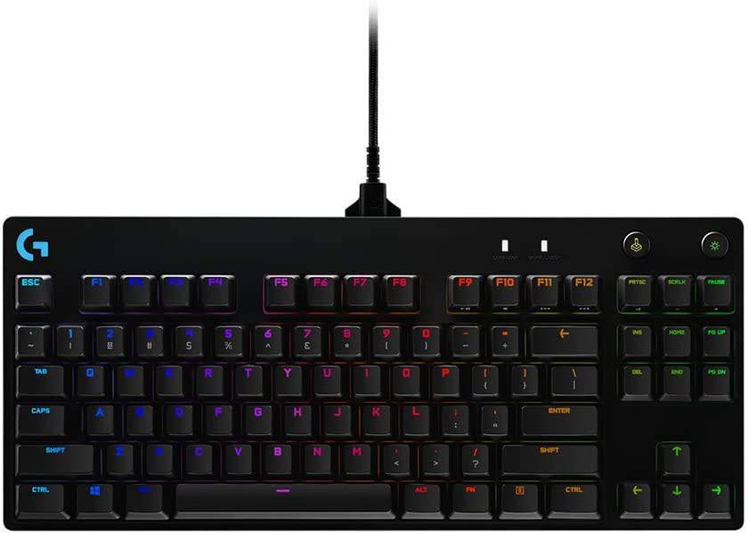 Logitech G PRO - Teclado mecánico para juegos, diseño ultraportátil sin llave, cable micro USB desmontable, teclas retroiluminadas RGB LIGHTSYNC de 16,8 millones de colores
