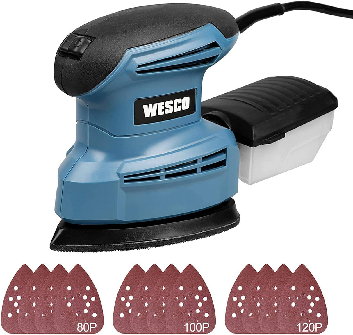 WESCO - Lijadora de detalle , Compact 1.3A Detail Sander con 12 piezas de papel de lija, 14,000 OPM, bajo consumo de energía, sistema eficiente de recolección de polvo, para lijado de detalle en la decoración del hogar - DIGVICE MX