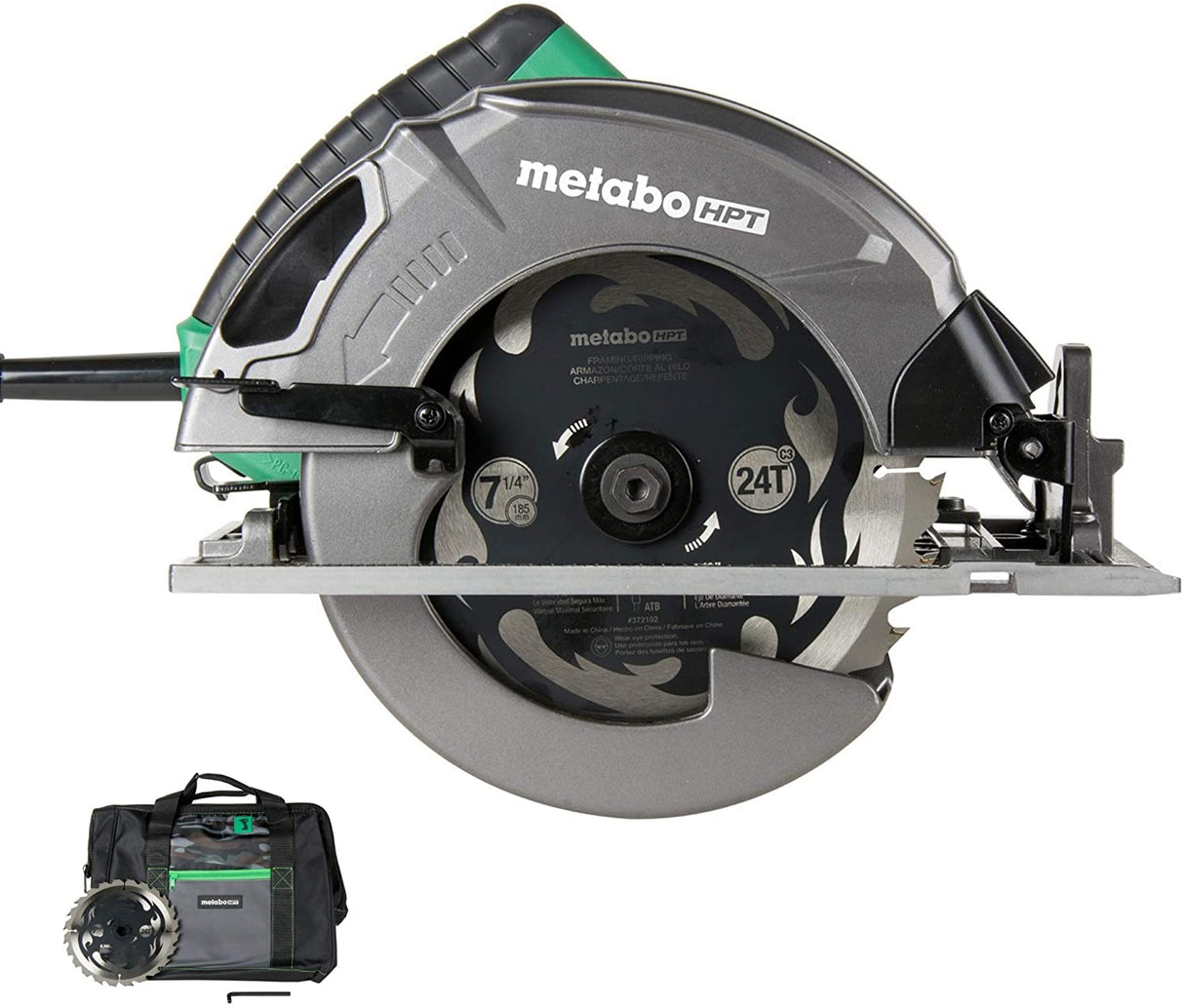 Kit de sierra circular Metabo HPT de 7-1/4 pulgadas | 6000 rpm, motor de 15 amperios | Soplador de polvo integrado | Hoja premium para enmarcar/desgarrar 24T | Ajuste de bisel con una sola mano | C7SB3 - DIGVICE MX