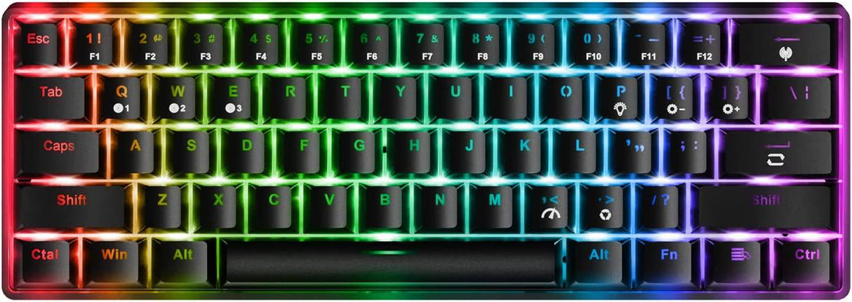 Fiodio 61 teclas RGB inalámbrico y teclado mecánico para juegos con cable con interruptores azules, sonido de clic audible Arco iris portátil compacto mini teclado de oficina para juegos de PC con Windows, (F-SG61)