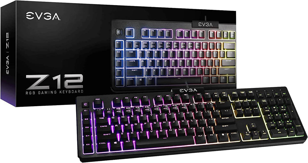 EVGA Z12 RGB - Teclado para juegos, LED retroiluminado RGB, 5 teclas macro programables, teclas multimedia dedicadas, resistente al agua, 834-W0-12US-KR