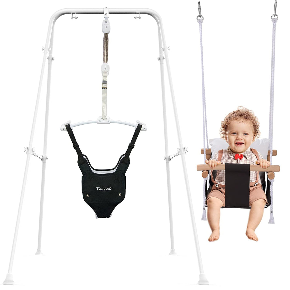 G Taleco Gear - Saltador y columpio para bebé 2 en 1, saltador para bebé para uso en interiores y exteriores, columpio para bebé con soporte plegable, juego de columpio estable para niños pequeños - DIGVICE MX