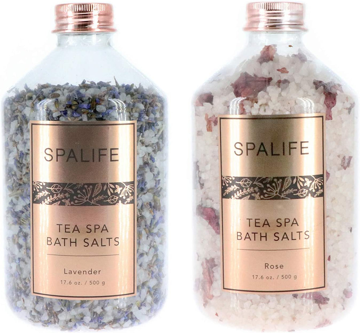 SpaLife Sales de baño minerales efervescentes con infusión de pétalos calmantes - 2 Paquete 17.6 oz. ea (lavanda y rosa)