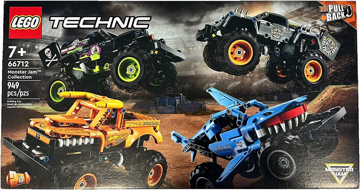 LEGO Technic Monster Jam Collection 66712 2-in-1 Pull Back Toy, Megalodon, Grave Digger, El Toro Loco and Max-D Monster Trucks  949 Pieces
