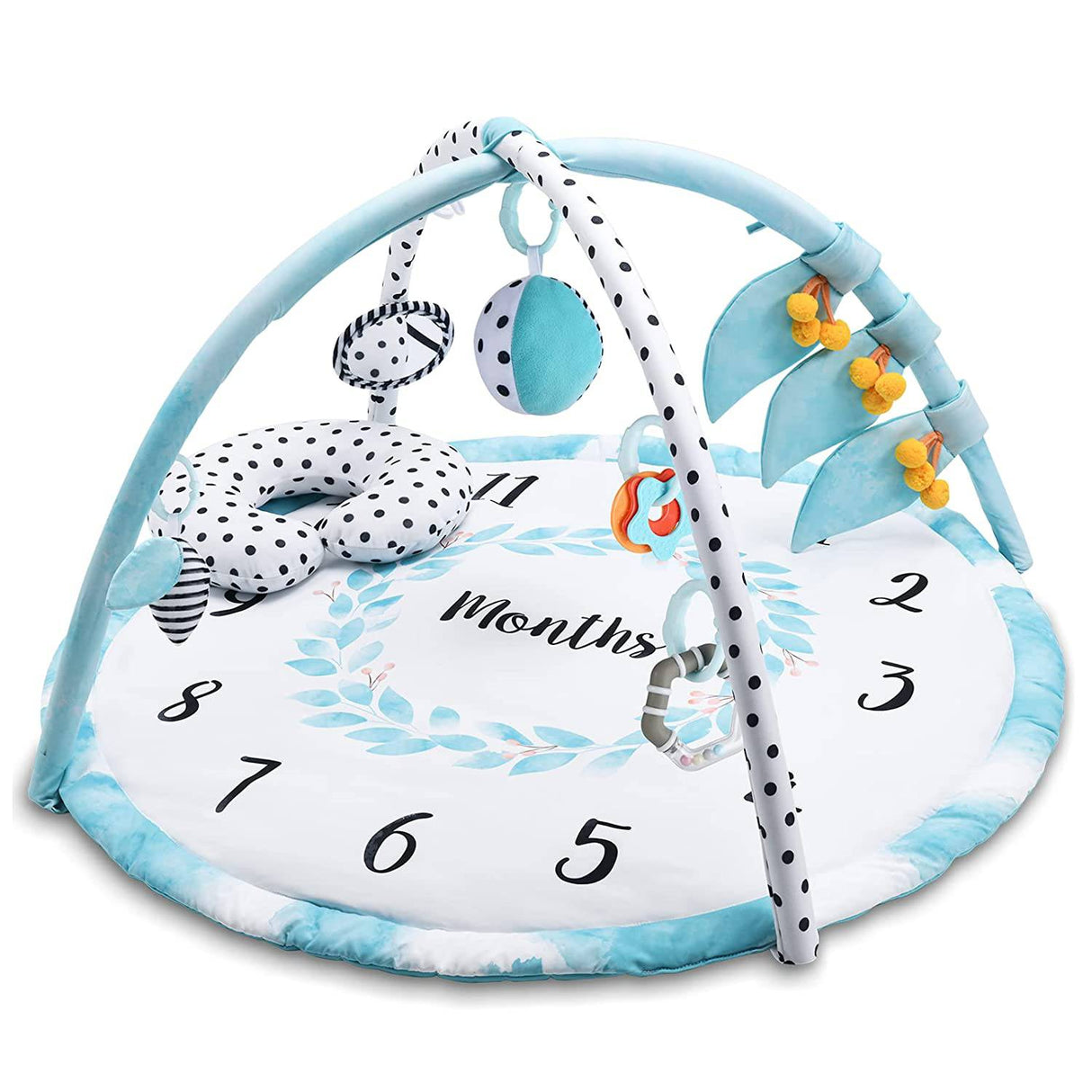 Lupantte Baby Play Gym Activity Mat, Baby Monthly Milestone Gym como fondo fotográfico con 8 juguetes sensoriales + 1 cojín para el cuello Play Gym para el desarrollo múltiple del bebé - DIGVICE MX