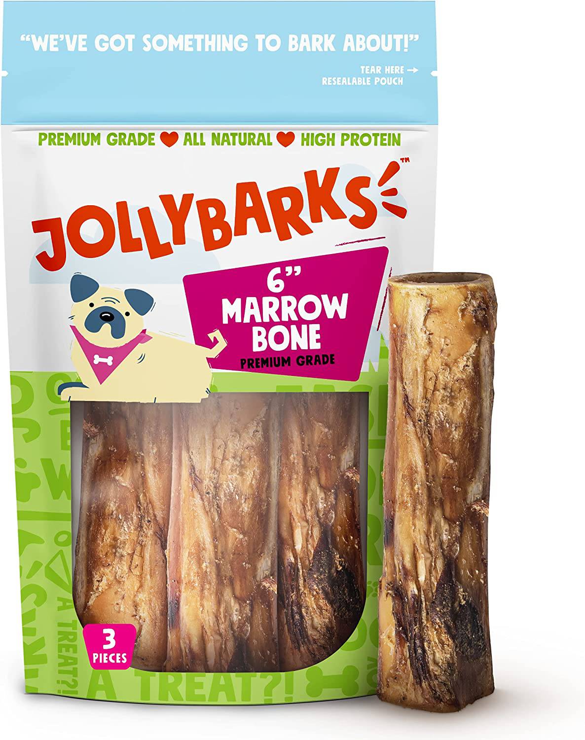JollyBarks Huesos de médula para perros de 6 pulgadas de primera calidad, naturales, de un solo ingrediente, sin olor, huesos grandes para perros, alimentados con hierba, sin OMG, de larga duración, para perros medianos (paquete de 3) - DIGVICE MX