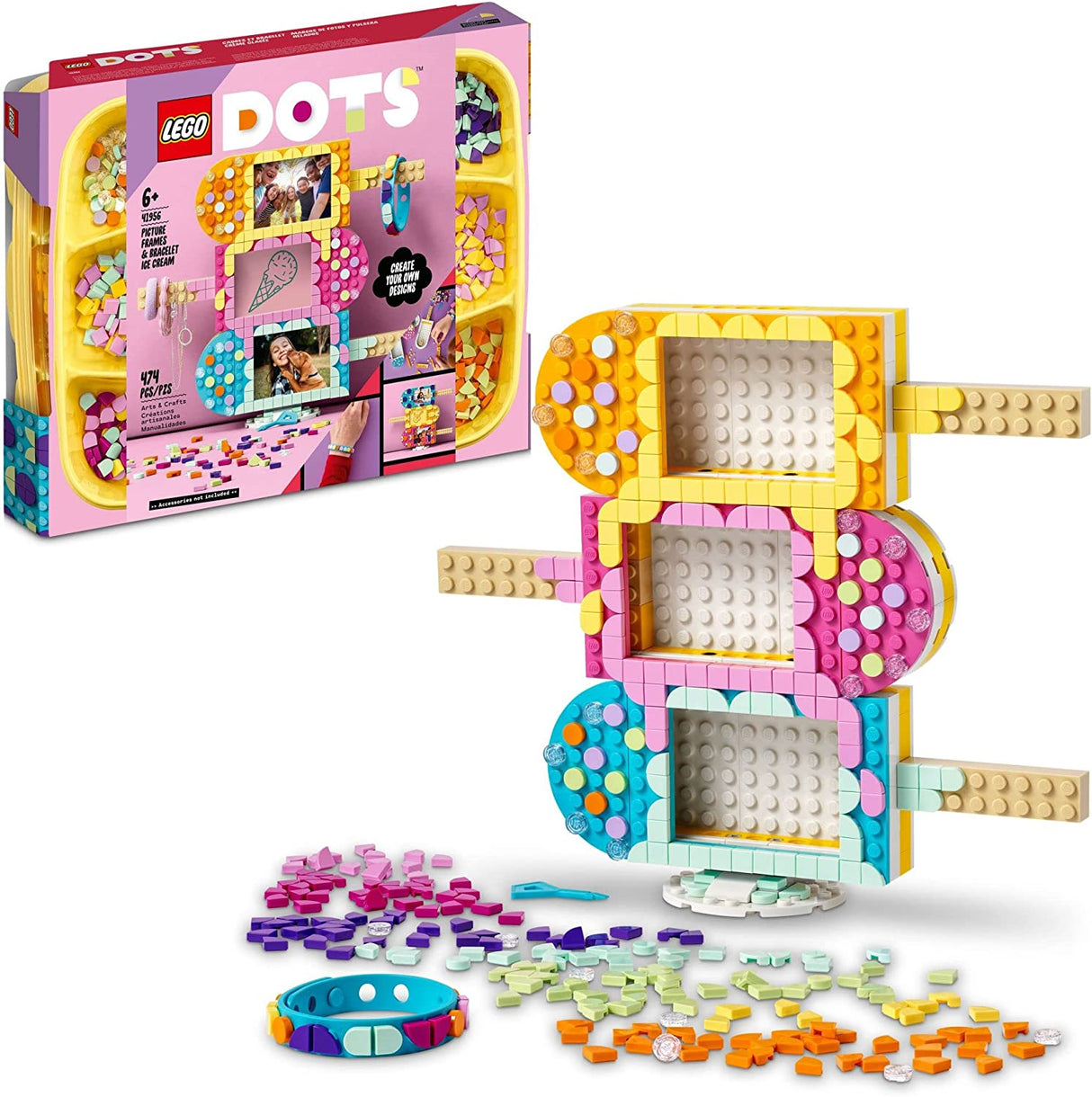 LEGO DOTS Ice Cream Marcos de fotos y pulsera 41956 (474 piezas)