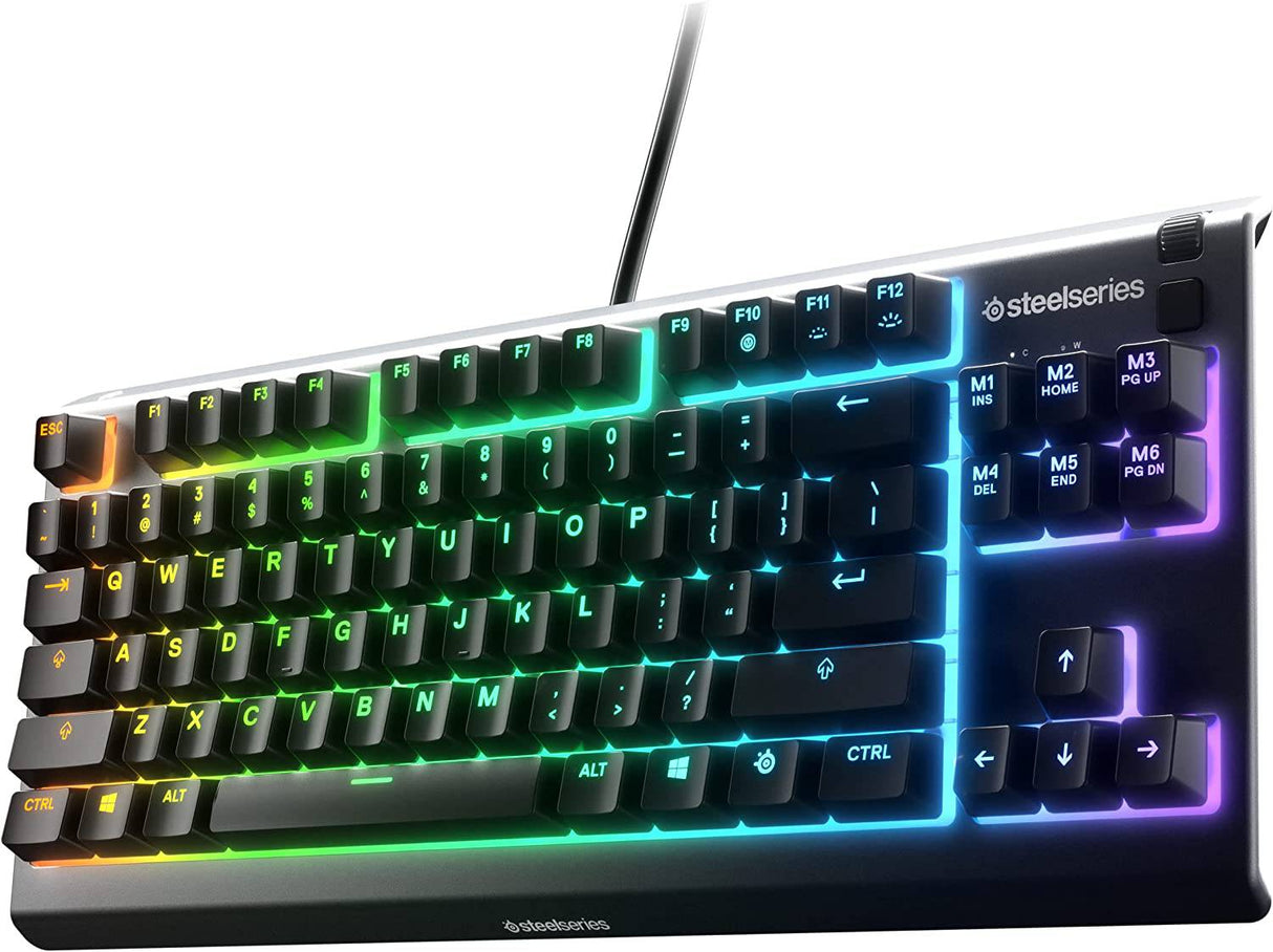 SteelSeries Apex 3 TKL RGB - Teclado para juegos - Factor de forma compacto sin llave - Iluminación RGB de 8 zonas - IP32 resistente al agua y al polvo - Interruptor de juego silencioso - Anti-ghosting de grado de juego