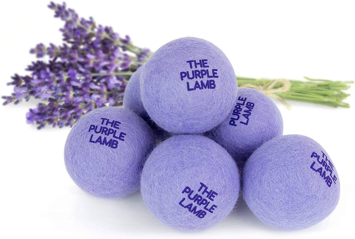 The Purple Lamb Scented Wool Dryer Balls Laundry - Lavanda infundida - Bola de secadora antiestática - Paquete XL de 6 - Suavizante de tela 100% orgánico - Acortar el tiempo de secado - Hecho a mano en Nepal (paquete de 6) - DIGVICE MX