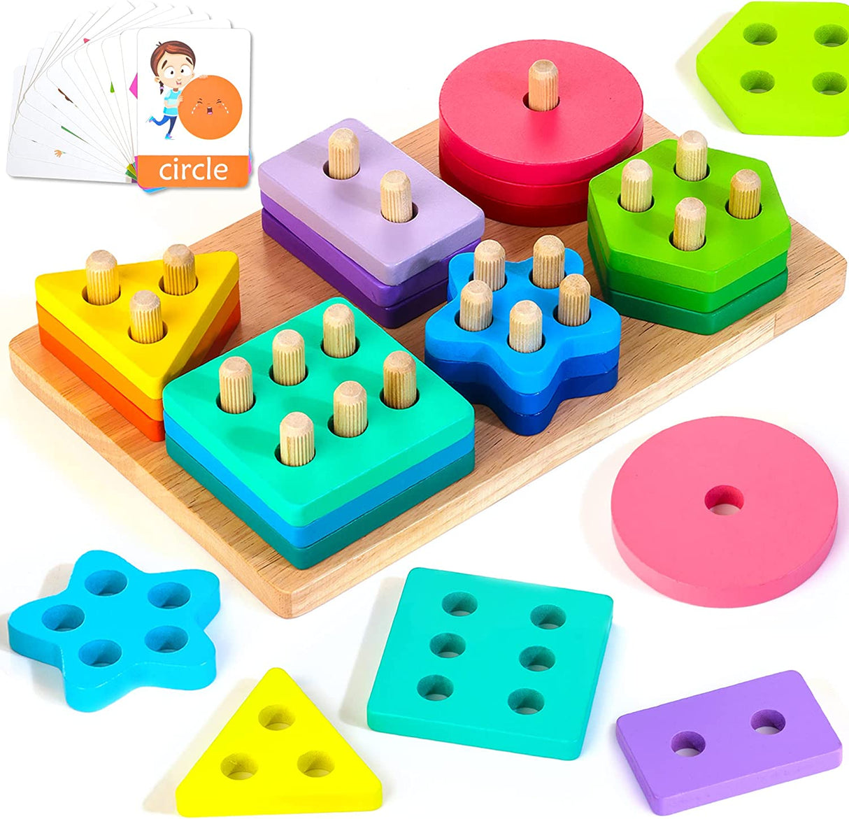 HELLOWOOD Montessori Juguetes de madera para clasificar y apilar para niños pequeños - WT20