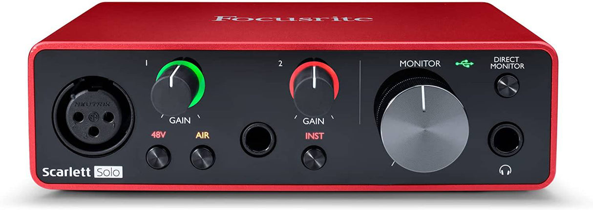Focusrite Scarlett Interfaz de audio USB Solo de 3.ª generación, para guitarristas, vocalistas, creadores de podcasts o productores: alta fidelidad, grabación con calidad de estudio y todo el software que necesita para grabar