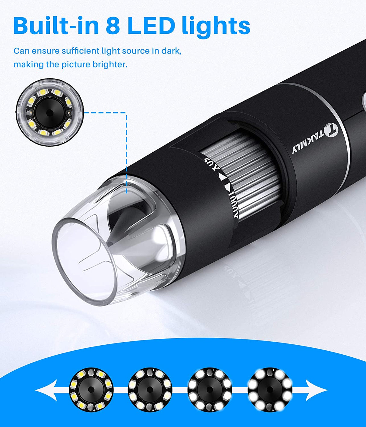 T TAKMLY Microscopio digital inalámbrico de mano USB HD Cámara de inspección 50x-1000x Ampliación con soporte Compatible con iPhone, iPad, Samsung Galaxy, Android, Mac, computadora con Windows