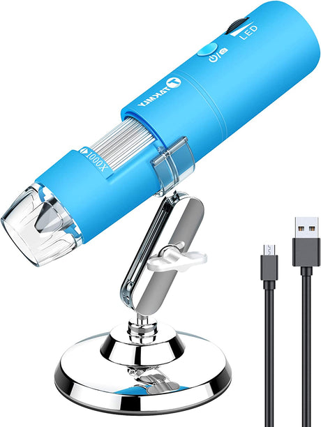 T TAKMLY Microscopio digital inalámbrico de mano USB HD Cámara de inspección 50x-1000x Ampliación con soporte Compatible con iPhone, iPad, Samsung Galaxy, Android, Mac, computadora con Windows